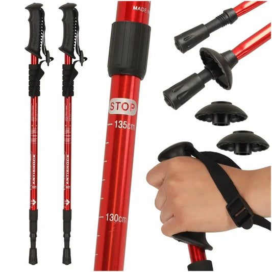 Összecsukható alumínium nordic walking és trekking botok, 2 db, piros