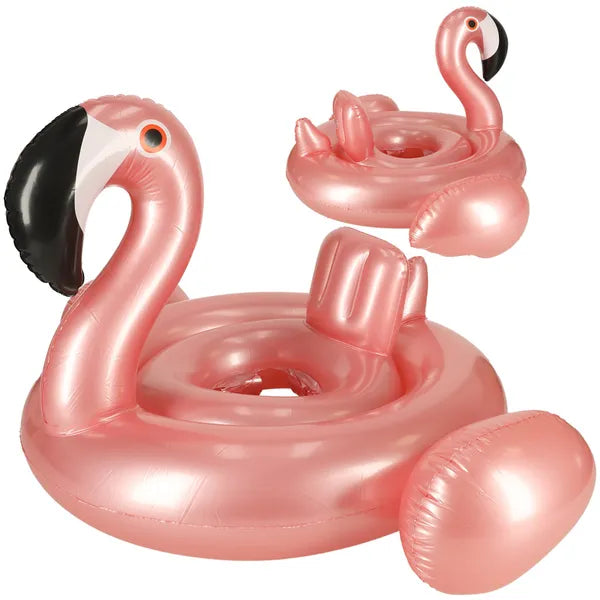 Flamingó formájú ülőkés úszógumi, 60 cm, 1–3 év, max 20 kg