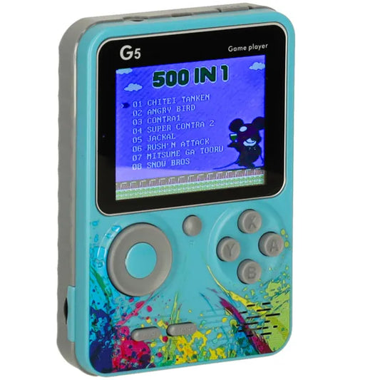 Kék hordozható retro mini játékkonzol 3" LCD, 500 beépített játék