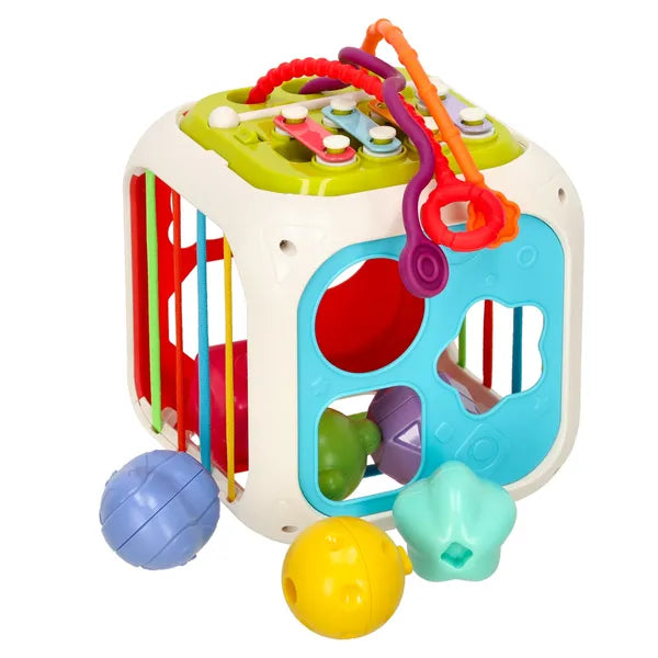 7 az 1-ben oktató kocka sorter xilofonnal, ABS, 18+ hó, 14,5 cm
