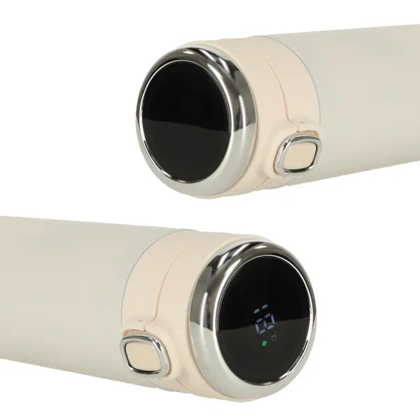 Bézs termoszbögre LED hőmérséklet-kijelzővel, cseppmentes, 420 ml