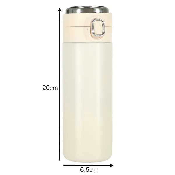 Bézs termoszbögre LED hőmérséklet-kijelzővel, cseppmentes, 420 ml