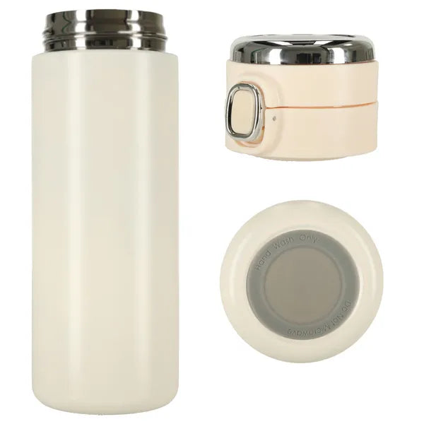Bézs termoszbögre LED hőmérséklet-kijelzővel, cseppmentes, 420 ml