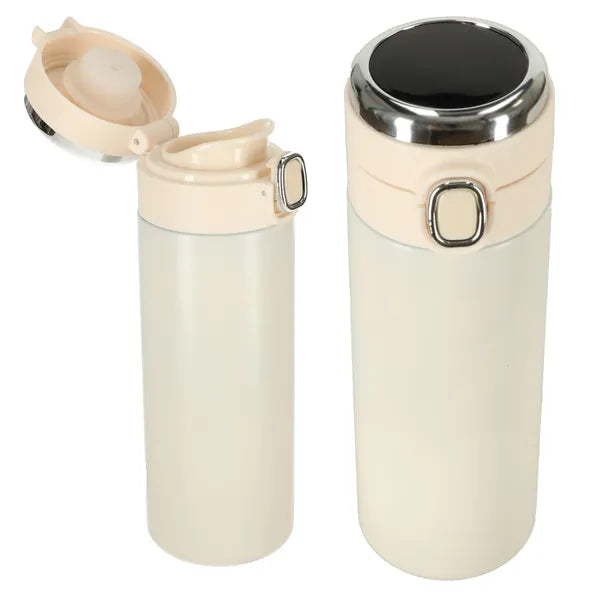 Bézs termoszbögre LED hőmérséklet-kijelzővel, cseppmentes, 420 ml