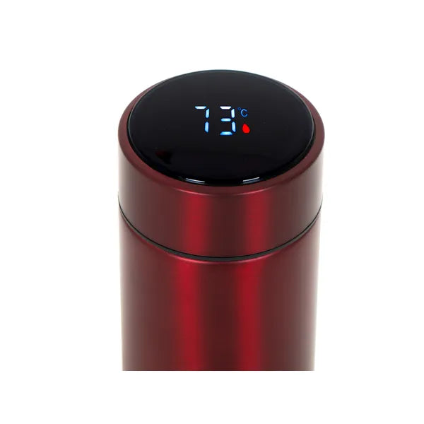 Okos LED kijelzős vákuumszigetelt termoszbögre, 500 ml, bordó rozsdamentes