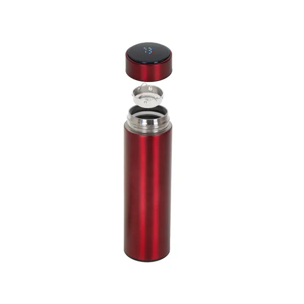 Okos LED kijelzős vákuumszigetelt termoszbögre, 500 ml, bordó rozsdamentes