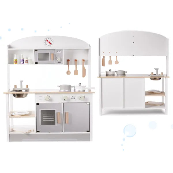 Gyerek fa MDF játékkonyha, szürke, 82 cm, kiegészítőkkel