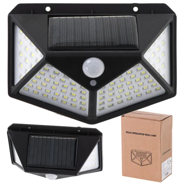Kültéri szolár fali lámpa 100 LED-del, mozgás- és alkonyérzékelővel