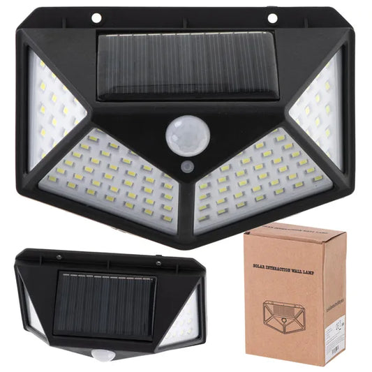 Kültéri szolár fali lámpa 100 LED-del, mozgás- és alkonyérzékelővel