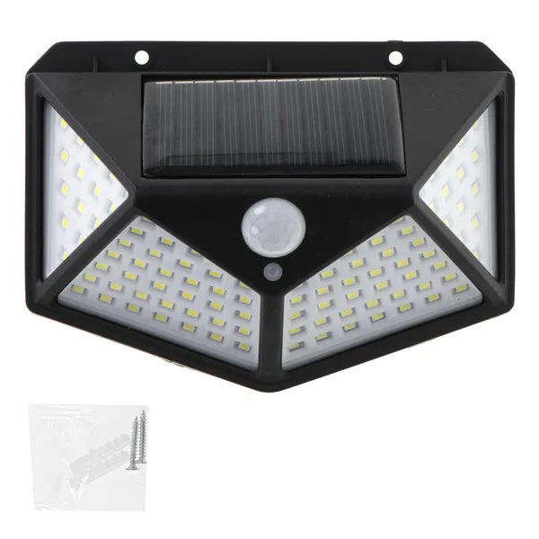 Kültéri szolár fali lámpa 100 LED-del, mozgás- és alkonyérzékelővel
