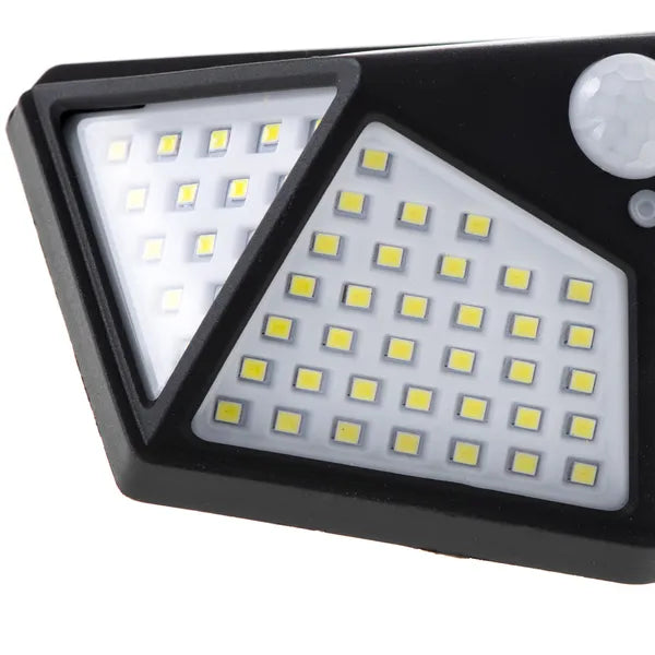 Kültéri szolár fali lámpa 100 LED-del, mozgás- és alkonyérzékelővel