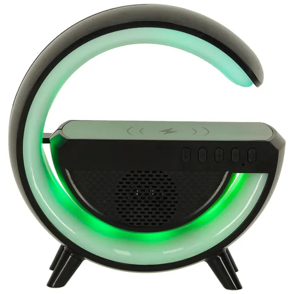 RGB gamer LED asztali lámpa BT hangszóró és Qi vezeték nélküli töltő, fekete