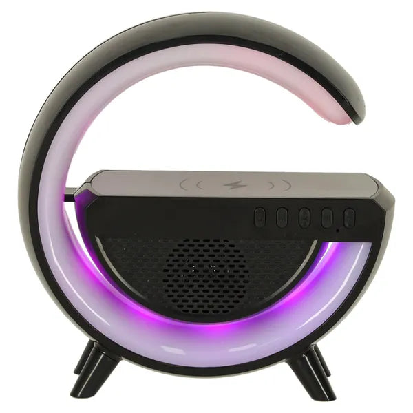 RGB gamer LED asztali lámpa BT hangszóró és Qi vezeték nélküli töltő, fekete