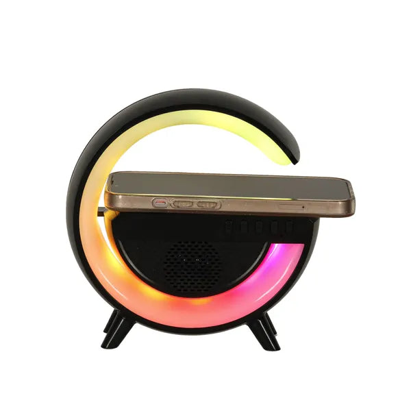RGB gamer LED asztali lámpa BT hangszóró és Qi vezeték nélküli töltő, fekete