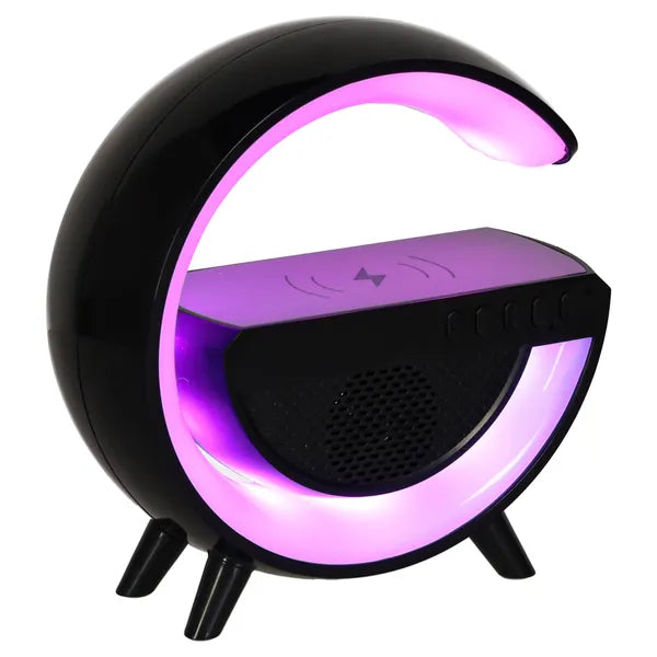RGB gamer LED asztali lámpa BT hangszóró és Qi vezeték nélküli töltő, fekete