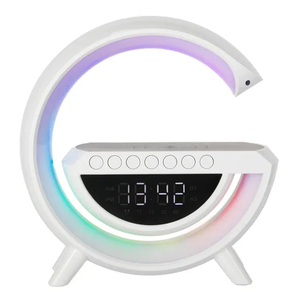 RGB LED asztali lámpa hangszóróval, Qi vezeték nélküli töltővel és ébresztővel