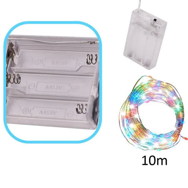 Elemes multikolor LED rézdrót fényfüzér, 10 m, 100 LED, beltéri