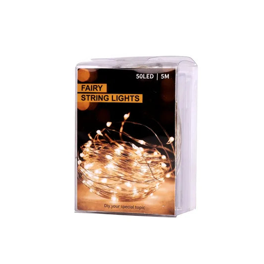 Elemes hideg fehér 50 LED fényfüzér, vékony drót, 5 m