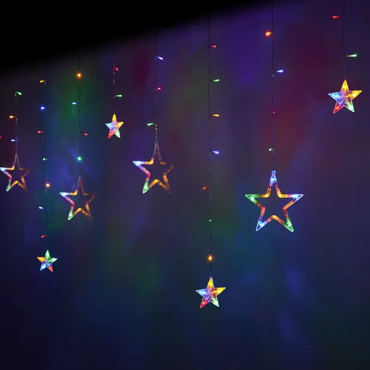 LED fényfüggöny csillag motívummal, 2,5 m, 138 LED, színes