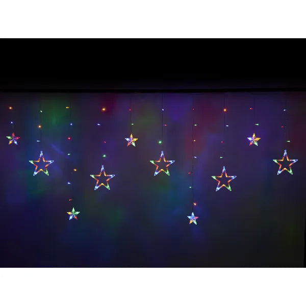 LED fényfüggöny csillag motívummal, 2,5 m, 138 LED, színes