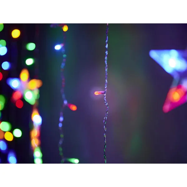 LED fényfüggöny csillag motívummal, 2,5 m, 138 LED, színes