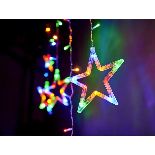 LED fényfüggöny csillag motívummal, 2,5 m, 138 LED, színes