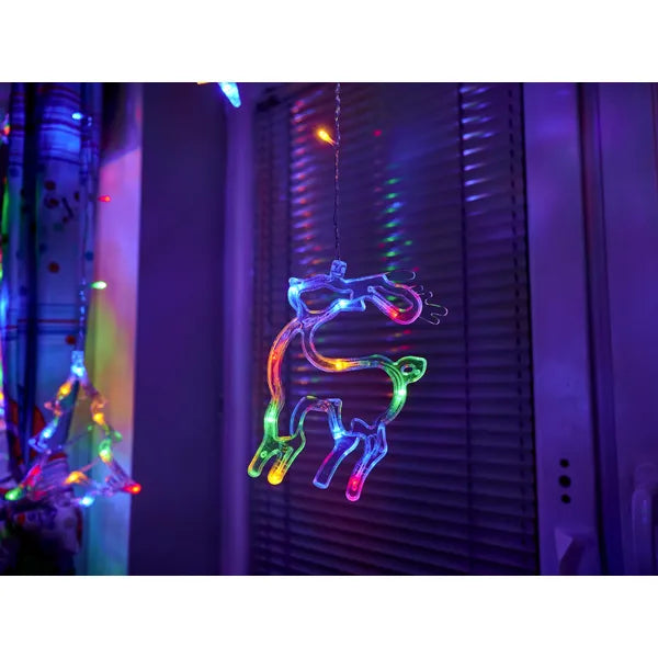 Karácsonyi LED fényfüggöny rénszarvas–csengő, 2,5 m, 138 LED, multiszín, IP44