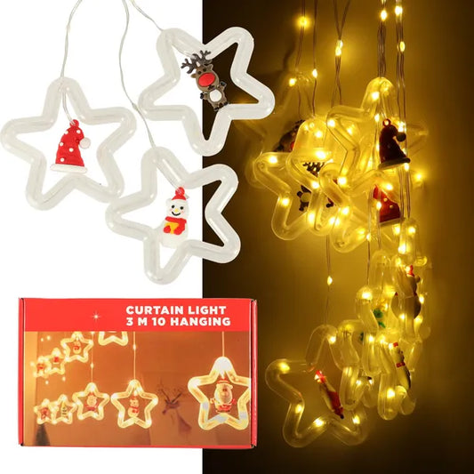 Meleg fehér LED fényfüggöny ablakra, csillag girland, USB 3 m 125 LED IP44