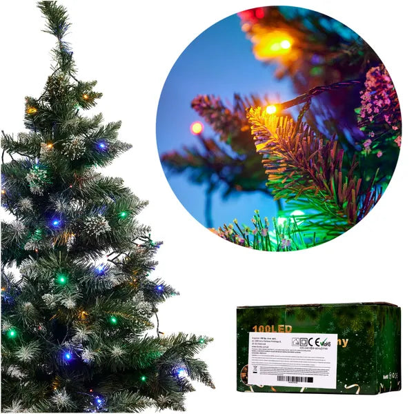 LED fényfüzér 10 m, 100 LED, többszínű, 8 fényprogram, hálózati 230 V