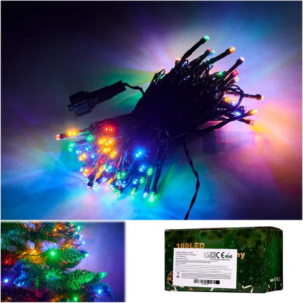 LED fényfüzér 10 m, 100 LED, többszínű, 8 fényprogram, hálózati 230 V