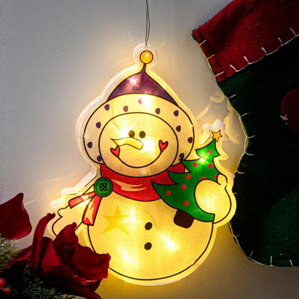 LED hóember ablakdekoráció tapadókoronggal, elemes, 21×16 cm