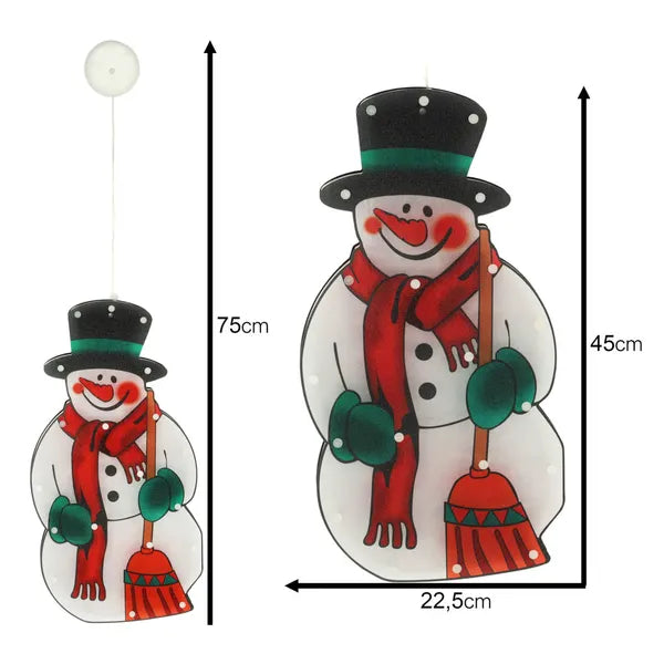 LED ablakdísz hóember 45 cm, elemes, IP20, tapadókorongos