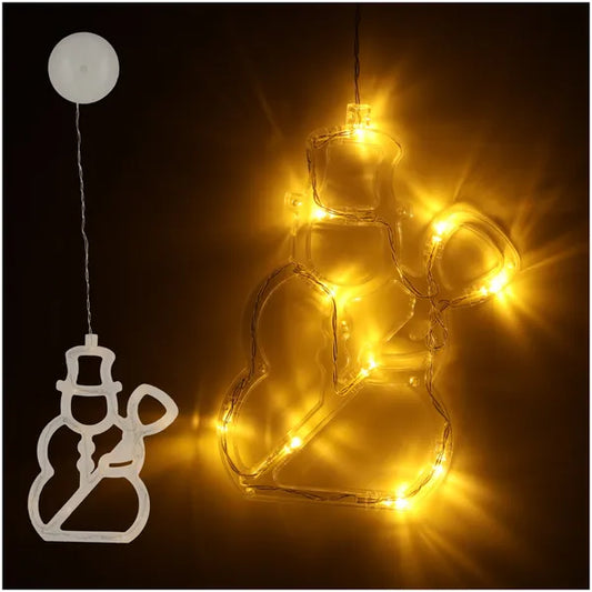 LED ablakdekoráció hóember, 49 cm, meleg fehér 10 LED, elemes tapadókorong
