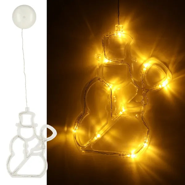LED ablakdekoráció hóember, 49 cm, meleg fehér 10 LED, elemes tapadókorong