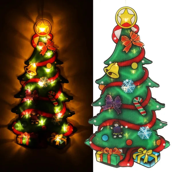 LED-es függő karácsonyi ablakdísz, fenyőfa, 45 cm, elemes IP20