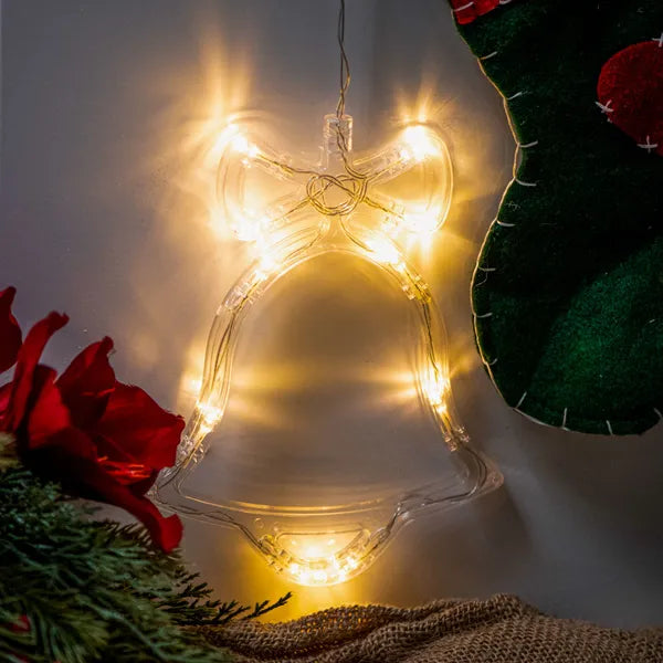 Elemes 10 LED karácsonyi harang ablakdekoráció, meleg fehér fény