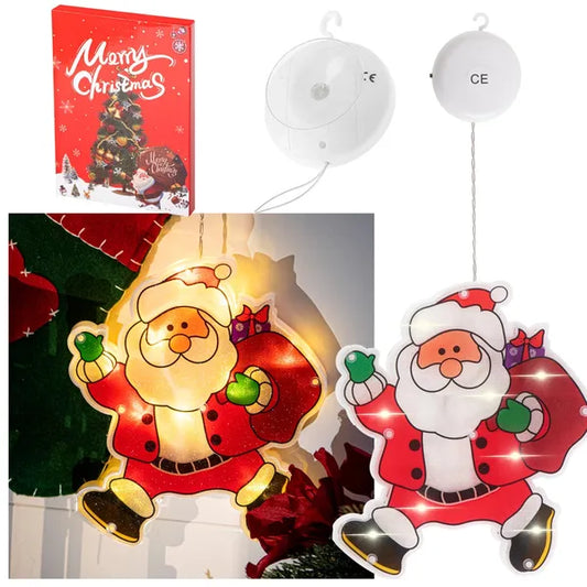 Tapadókorongos LED Mikulás ablakdekoráció, elemes, 20 cm, kétoldalas