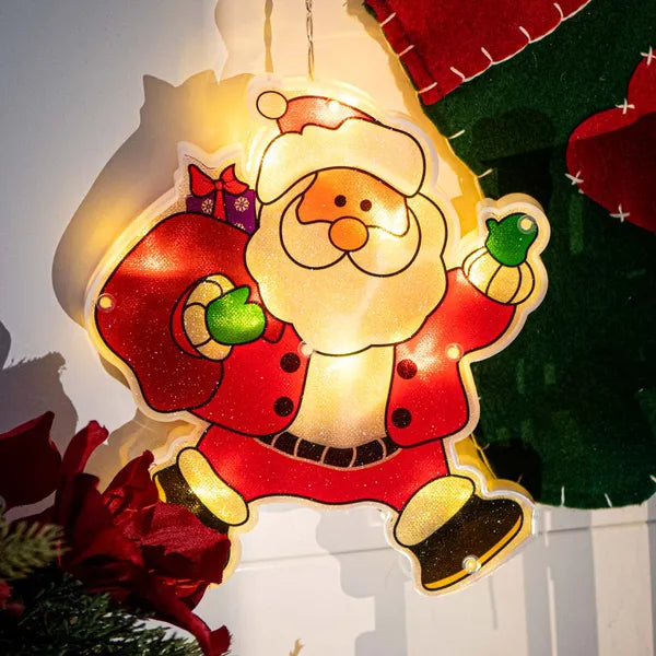 Tapadókorongos LED Mikulás ablakdekoráció, elemes, 20 cm, kétoldalas