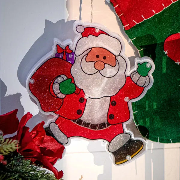 Tapadókorongos LED Mikulás ablakdekoráció, elemes, 20 cm, kétoldalas