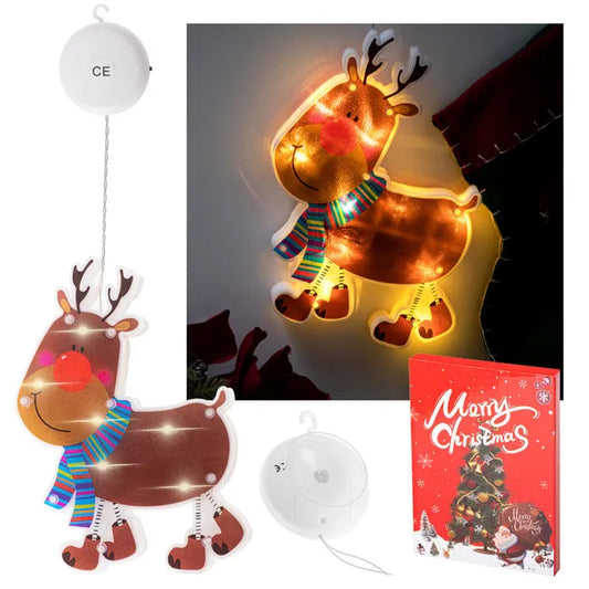 Elemes LED karácsonyi ablakdísz rénszarvas, tapadókorongos, 23 cm