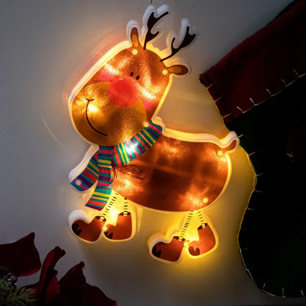 Elemes LED karácsonyi ablakdísz rénszarvas, tapadókorongos, 23 cm