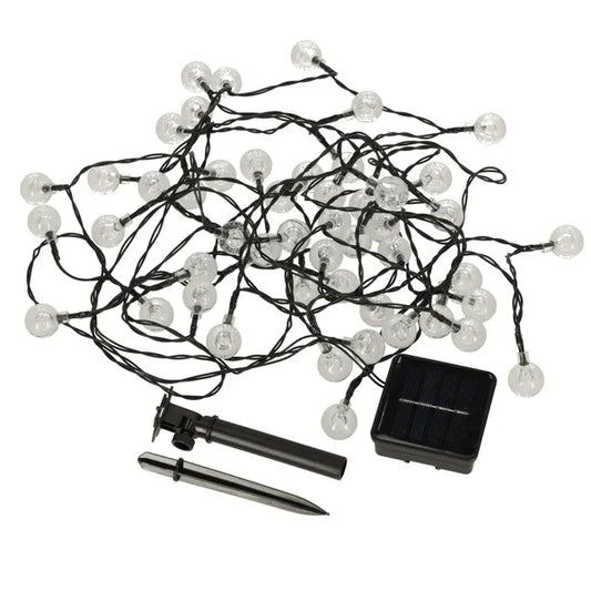Napelemes kerti LED fényfüzér, gömb, 7 m, 50 LED, meleg fehér, IP65