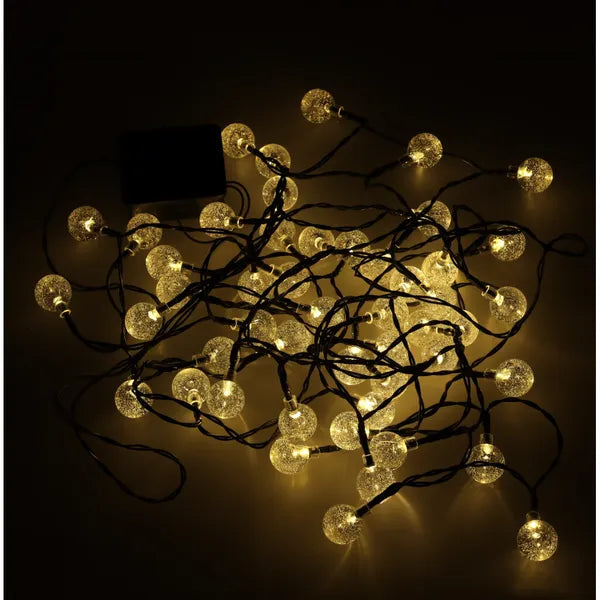 Napelemes kerti LED fényfüzér, gömb, 7 m, 50 LED, meleg fehér, IP65