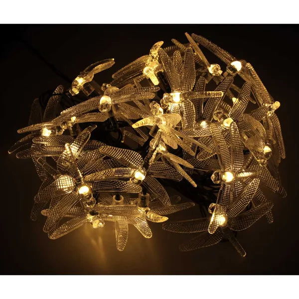 Napelemes kerti fényfüzér szitakötő 30 LED, 6,5 m, meleg fehér IP65