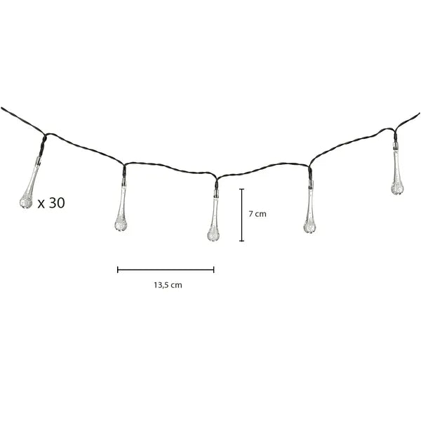 Napelemes kerti fényfüzér, 6,5 m, 30 meleg fehér LED, IP65