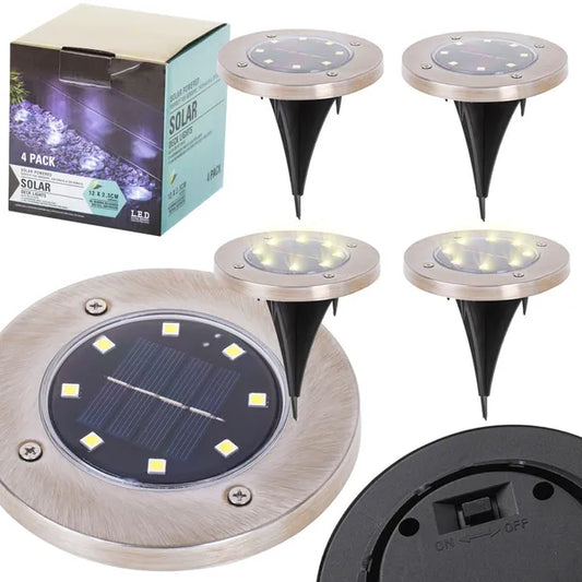 Napelemes talajba süllyeszthető kerti LED lámpa 4 db, 8 LED, IP44, meleg fehér