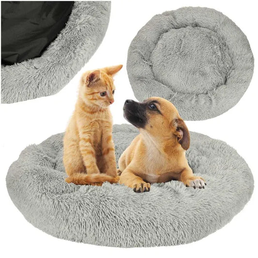 Plüss kutya-macska fekhely, kerek, 100 cm, világosszürke, csúszásgátló