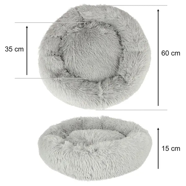 Plüss kutya- és macska fekhely, csúszásgátlós, 60 cm, világosszürke
