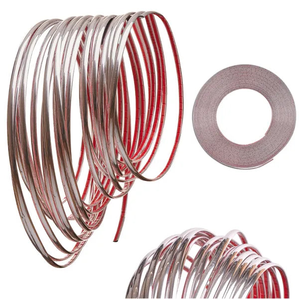 Öntapadó króm díszléc autóhoz, 13 mm x 15 m, ezüstszínű gumi