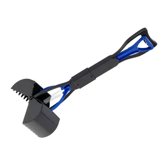Összecsukható, 60 cm-es kutyapiszok-szedő kanál, műanyag, fekete-kék/zöld